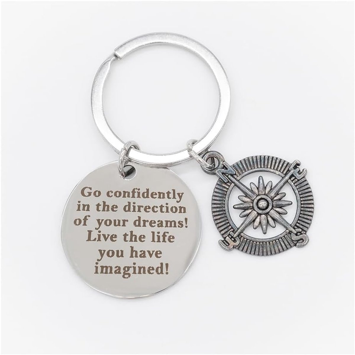 Kompas Sleutelhanger - Inspirerend Afstudeergeschenk - 1 stuk - Zilver - Metaal