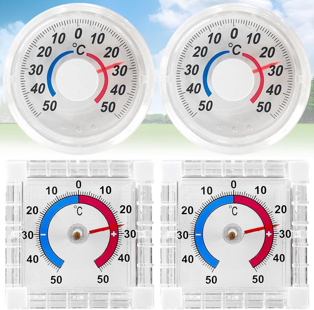 Zelfklevende Raamthermometer - Transparant - 4 Stuks