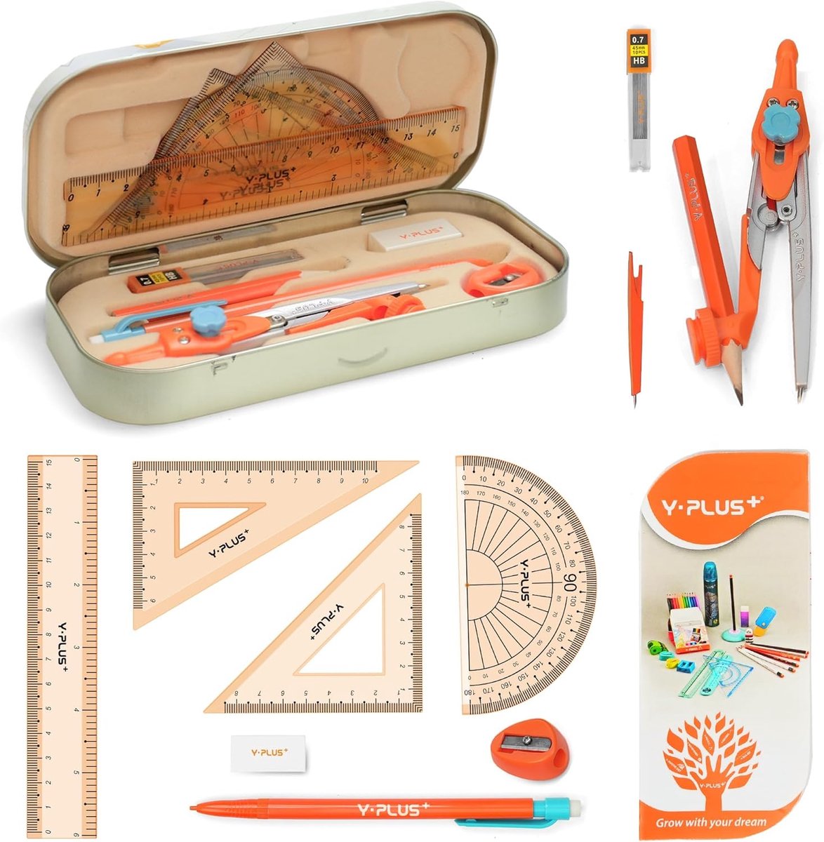 Geometrieset voor studenten - wiskundige gradenboog - 12 stuks - meerdere kleuren