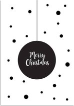 DesignClaud Merry Christmas - Kerstbal - Kerst Poster - Tekst poster - Zwart Wit poster A3 + Fotolijst zwart