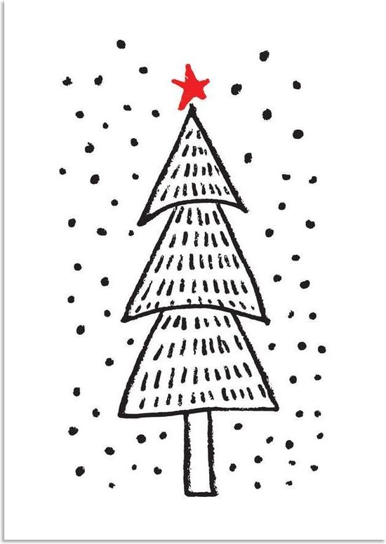 DesignClaud Kerstboom - Handgetekend - Kerst Poster - Tekst poster - Zwart  Wit poster... | bol.com