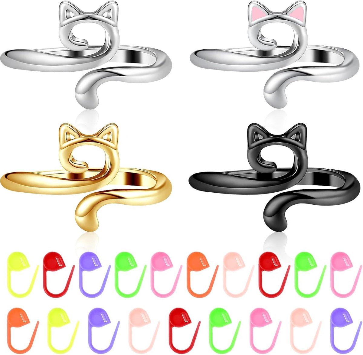 Haakringen met Kattenpatroon - 4 Stuks - Metaal - Verstelbaar