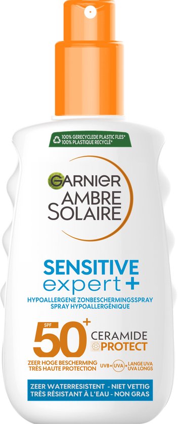 Garnier Ambre Solaire Sensitive Expert+ Hypoallergene Zonnebrand Spray SPF50+ - voor de Gevoelige Huid met Ceramide Protect - 150 ML