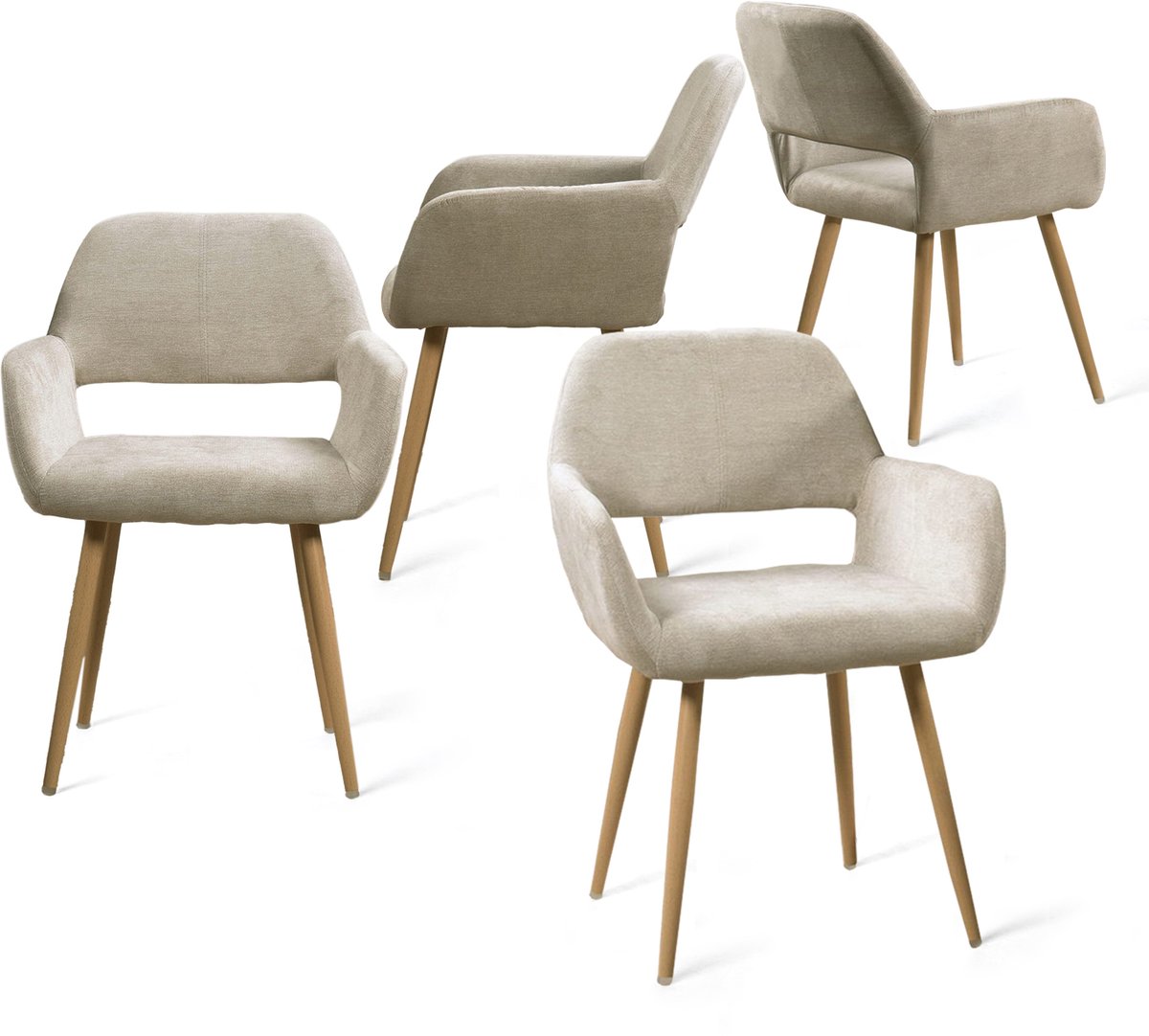 MEUBLE COSY MEUBLES COSY Eetkamerstoelen - Set Van 4 Naturel Microfiber Stof met Dikke Zitting 120kg Draagkracht - Beige