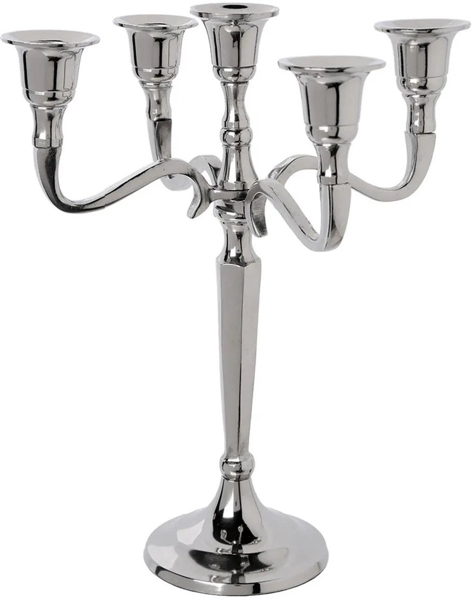Atmosphera kaarsen kandelaar Baroque - met 5 armen - metaal - dinerkaarsen - zilver - 22 x 28 cm