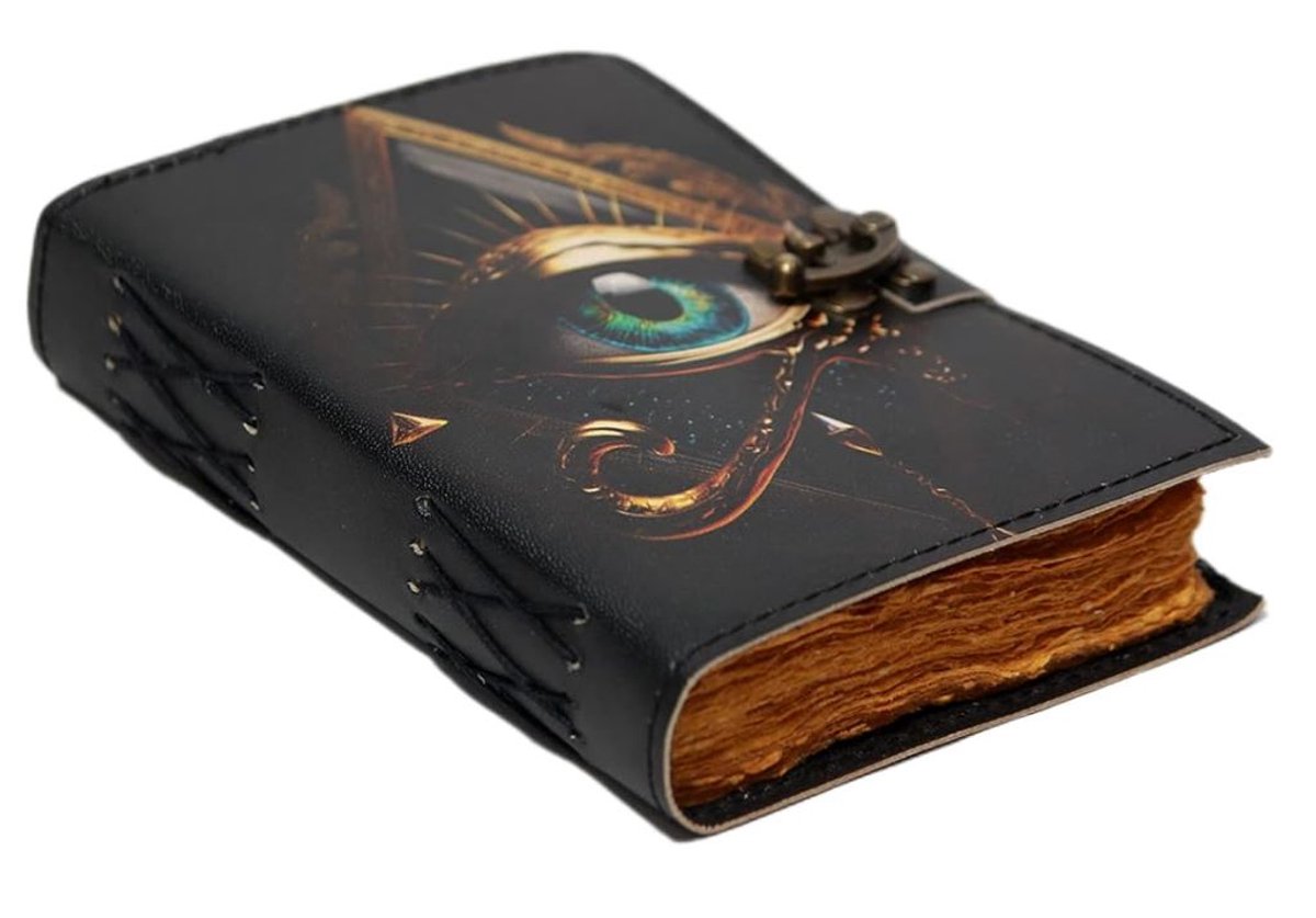 Betoverend Oog Leren Dagboek Antiek Deckle - 18cm x 13cm x 4cm - leren - notitieboek-dagboek-journal-schrijfboek
