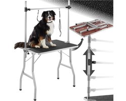tectake® Trimtafel met 2 Lussen - Trimtafels voor Honden en Katten - Inklapbaar - Krasbestendig Rubberen Oppervlak - In Hoogte Verstelbaar
