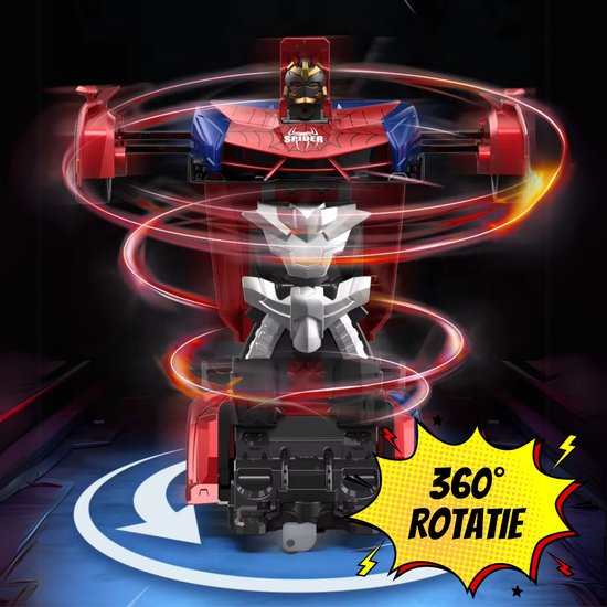 Boncy® Bestuurbare RC Auto - Transformerend Robot Speelgoed Binnen & Buiten   Afstandbestuurbaar Race Drift Car   Jongens Meisje   Afstandsbestuurbaar Raceauto Accu Spiderman Alternatief Stuntauto   Bestuurbaar Elektrisch Autos Afstandsbediening 87209