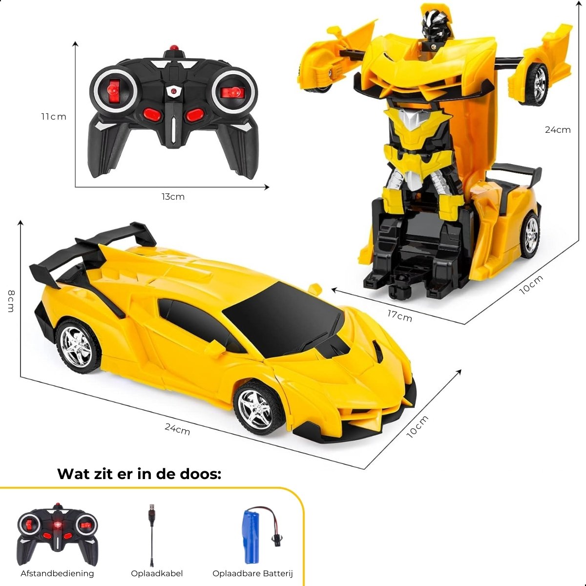 Boncy® Bestuurbare RC Auto - Transformerende Lambo Geel - Jongens Meisje Volwassenen - Robot Speelgoed Binnen & Buiten - Afstandbestuurbaar Race Drift Car - Afstandsbestuurbaar Raceauto Accu Stuntauto - Bestuurbaar Elektrisch Autos Afstandsbediening — afbeelding 9