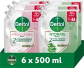 Dettol Navulling Handzeep 3 liter - Hypoallergenic (Sensitive) 500ml x3 - Aloë Vera & Bamboe (Hydrate) 500ml x3 - Voordeelverpakking