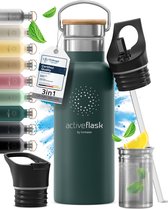 bemaxx Drinkfles met Rietje RVS Thermosfles ACTIVE FLASK (3 Drinkdoppen met Infuser), Volwassenen Kinderen, BPA-Vrij + Lekvrij | 1 Liter/500 ml Isoleerfles, Vacuüm Waterfles Sport Fitness Fietsen Water Fles Waterbidon Sportbidon