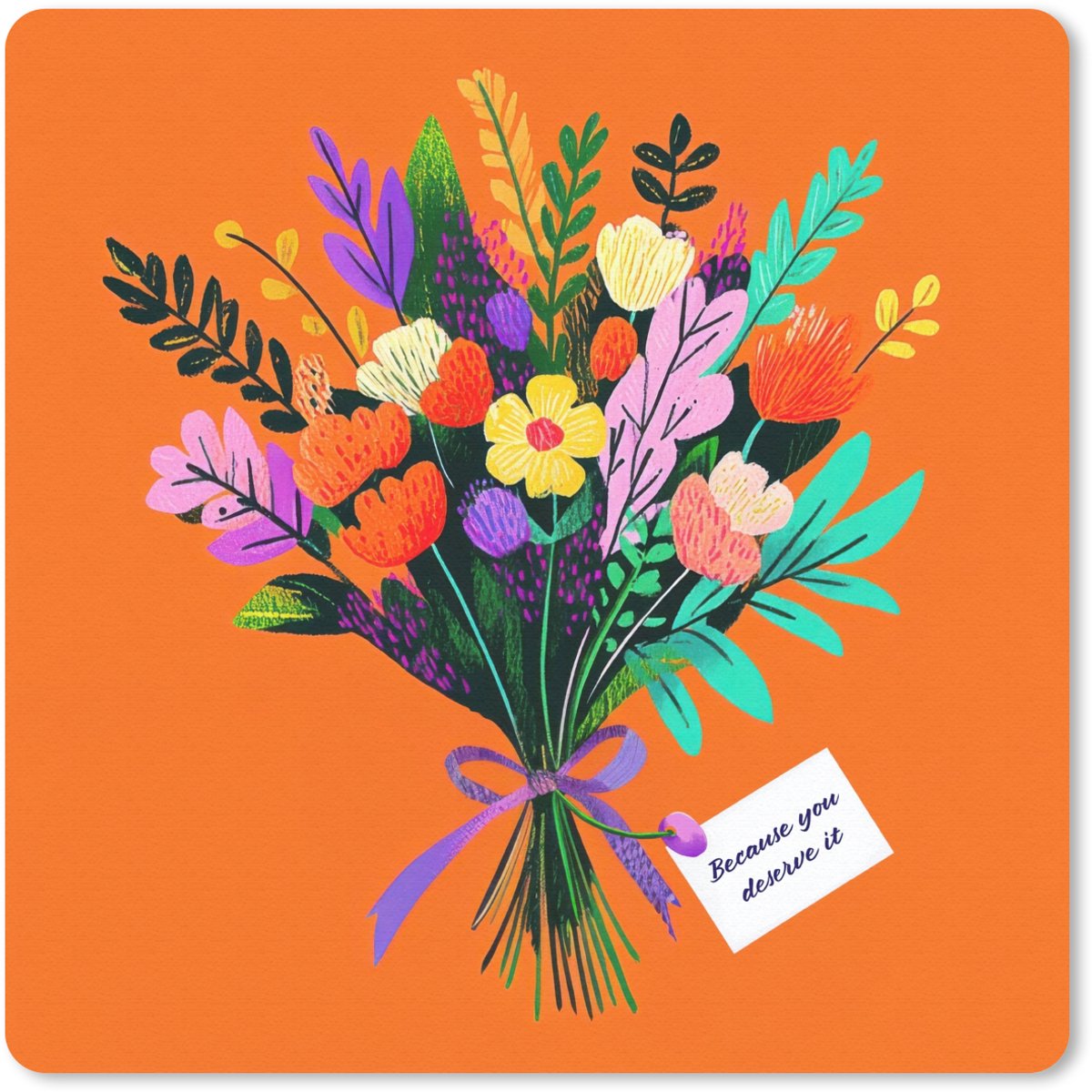 Muismat 20x20 cm - Mousepad Kaartje - Boeket - Bloemen - Muismatten