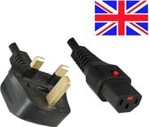 IEC Lock apparaatsnoer met rechte C13 plug en haakse Britse (type G) stekker - 3x 1,00mm / zwart - 2 meter