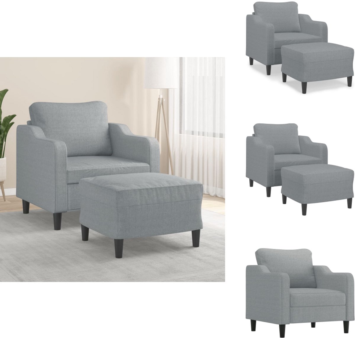 vidaXL Fauteuil - met - voetenbank - 60 - cm - stof - lichtgrijs