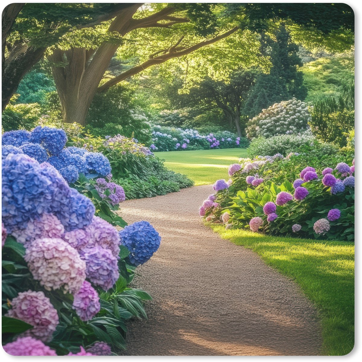 Muismat XXL 40x40 cm - Bureau onderlegger - Bureau mat Hortensia- Park - Pad - Bureaumat - Gaming mousepad xl - Bureaulegger groot - Computer deskmat