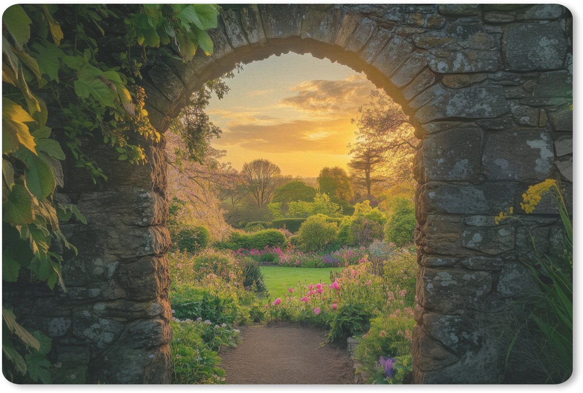 Muismat 27x18 cm - Mousepad Poort - Planten - Zonsondergang - Muismatten