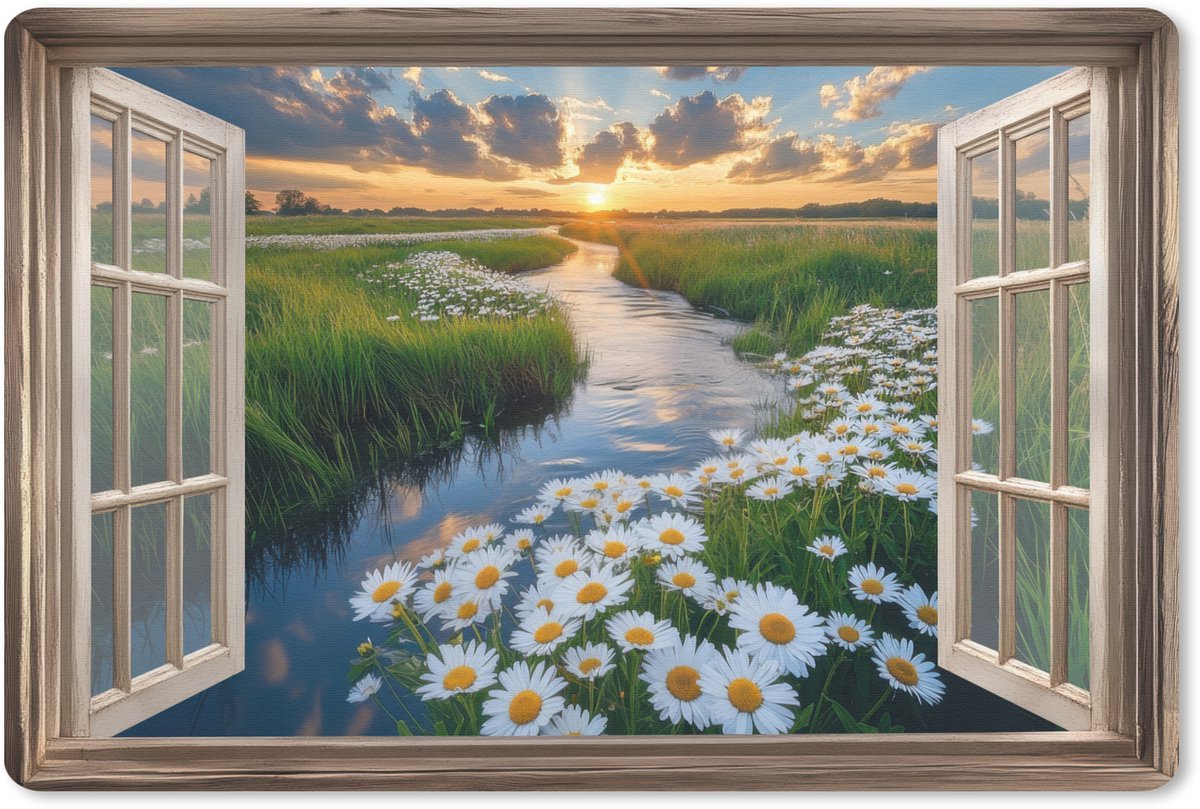Muismat 27x18 cm - Mousepad Doorkijk - Landschap - Raam - Water - Zonsondergang - Muismatten