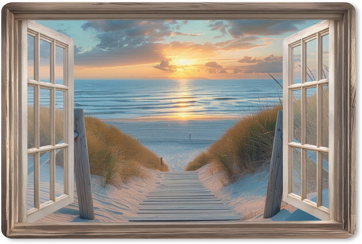 Muismat 27x18 cm - Mousepad Doorkijk - Strand - Pad - Zonsondergang - Muismatten