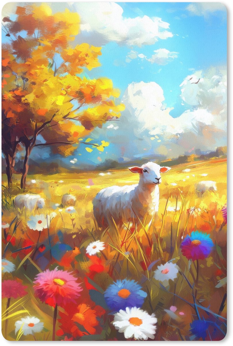 Muismat 18x27 cm - Mousepad Schaap - Weide - Bloemen - Muismatten