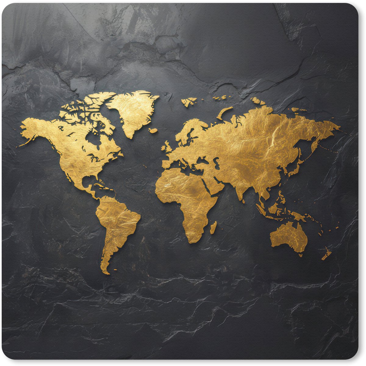 Muismat 20x20 cm - Mousepad Wereldkaart - Goud - Steen - Muismatten