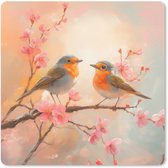 Muismat 20x20 cm - Mousepad Roodborstjes - Sierlijk - Bloesemtak - Muismatten