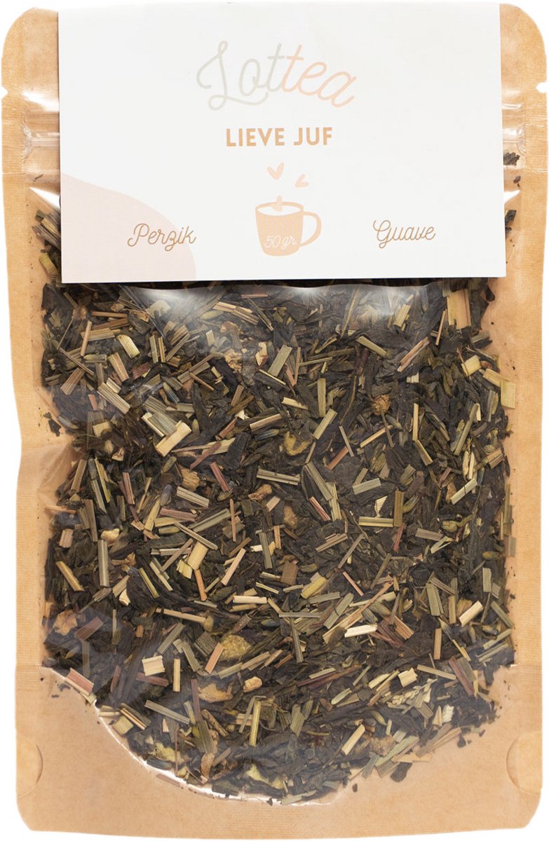Lottea Lieve Juf thee 50 gram Stazak - dag van de leraar, juf cadeau, juf cadeautjes, bedankt juf, groene thee, thee cadeau, thee geschenk, thee cadeautje, einde schooljaar cadeautje juf, afscheid juf, afscheid leraar, einde schooljaar cadeautje