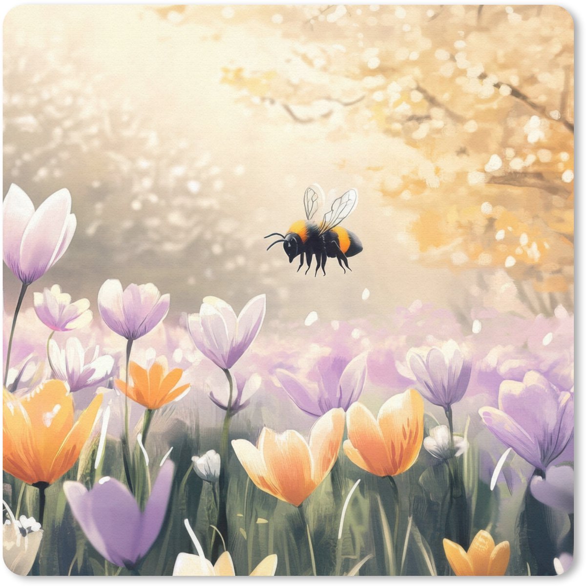 Muismat 20x20 cm - Mousepad Viooltjes - bij - Zonlicht - Muismatten