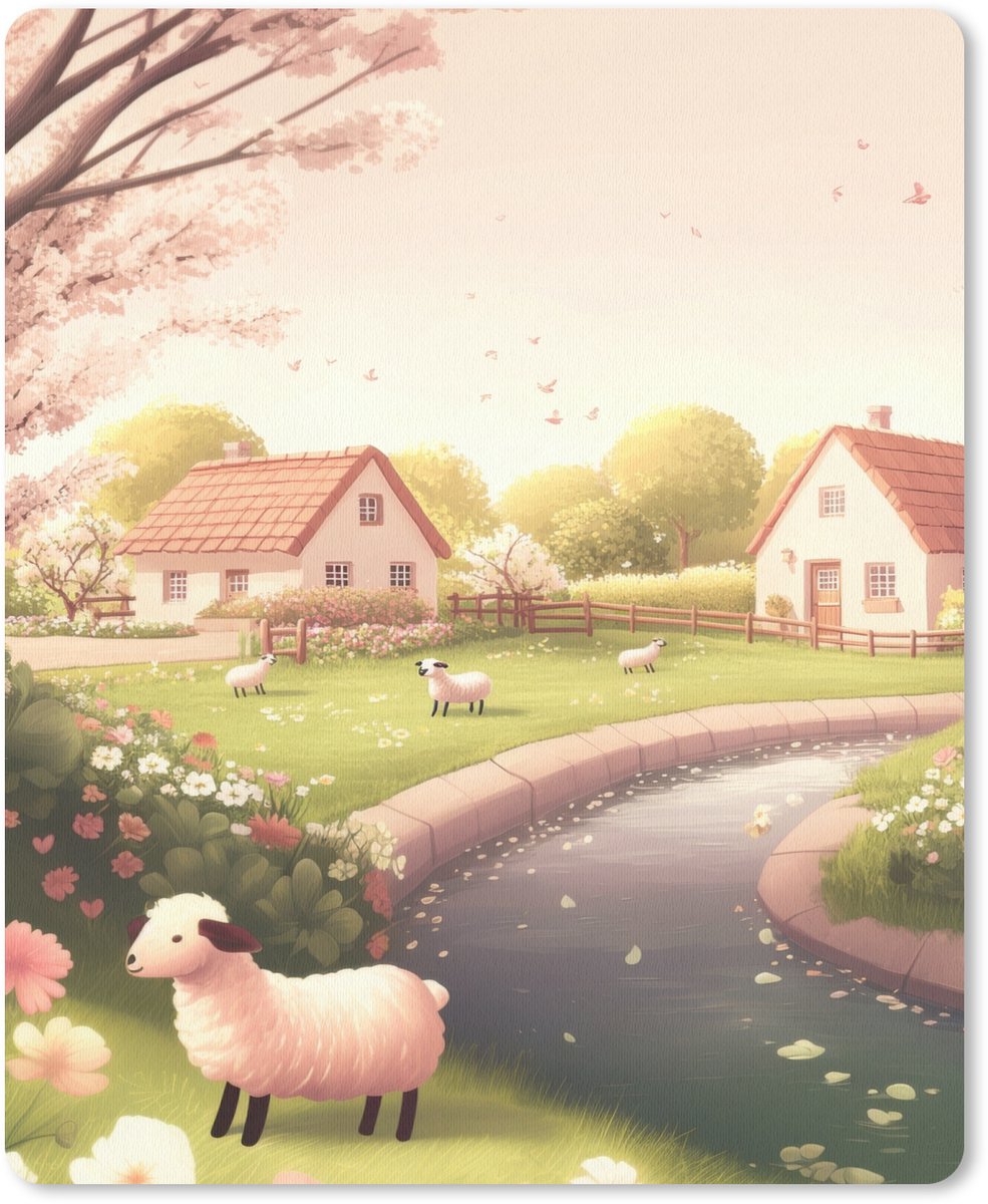 Muismat 19x23 cm - Mousepad Schapen - Huisje - Platteland - Muismatten