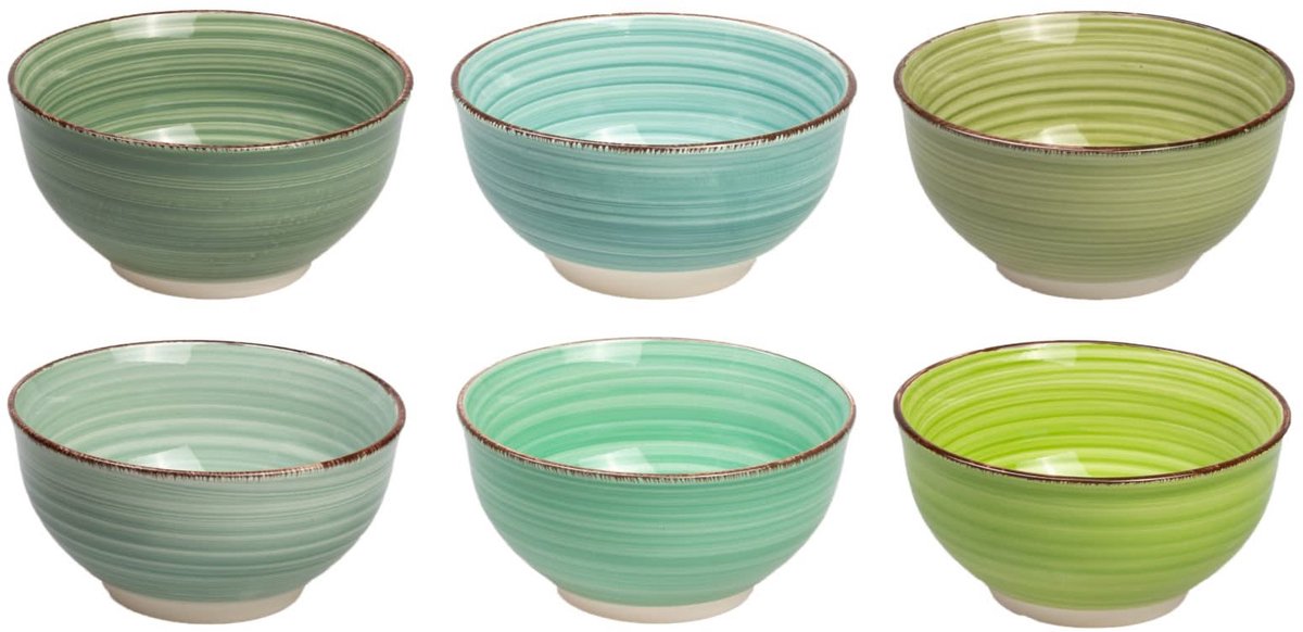 Cookinglife Kleine Kommen Delice Groen ø 12 cm – Set van 6 – Geschikt voor Snacks, Dips of Bijgerechten – Aardewerk met Groene Glazuurlaag – Vaatwasser- en Magnetronbestendig – Compact, Duurzaam en Stapelbaar