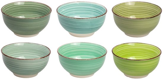 Petits Bols Cookinglife Delice Vert ø 12 cm – Set de 6 – Convient pour les Snacks, les sauces ou les accompagnements – Faïence émaillée verte – Compatible lave-vaisselle et micro-ondes – Compact, durable et empilable