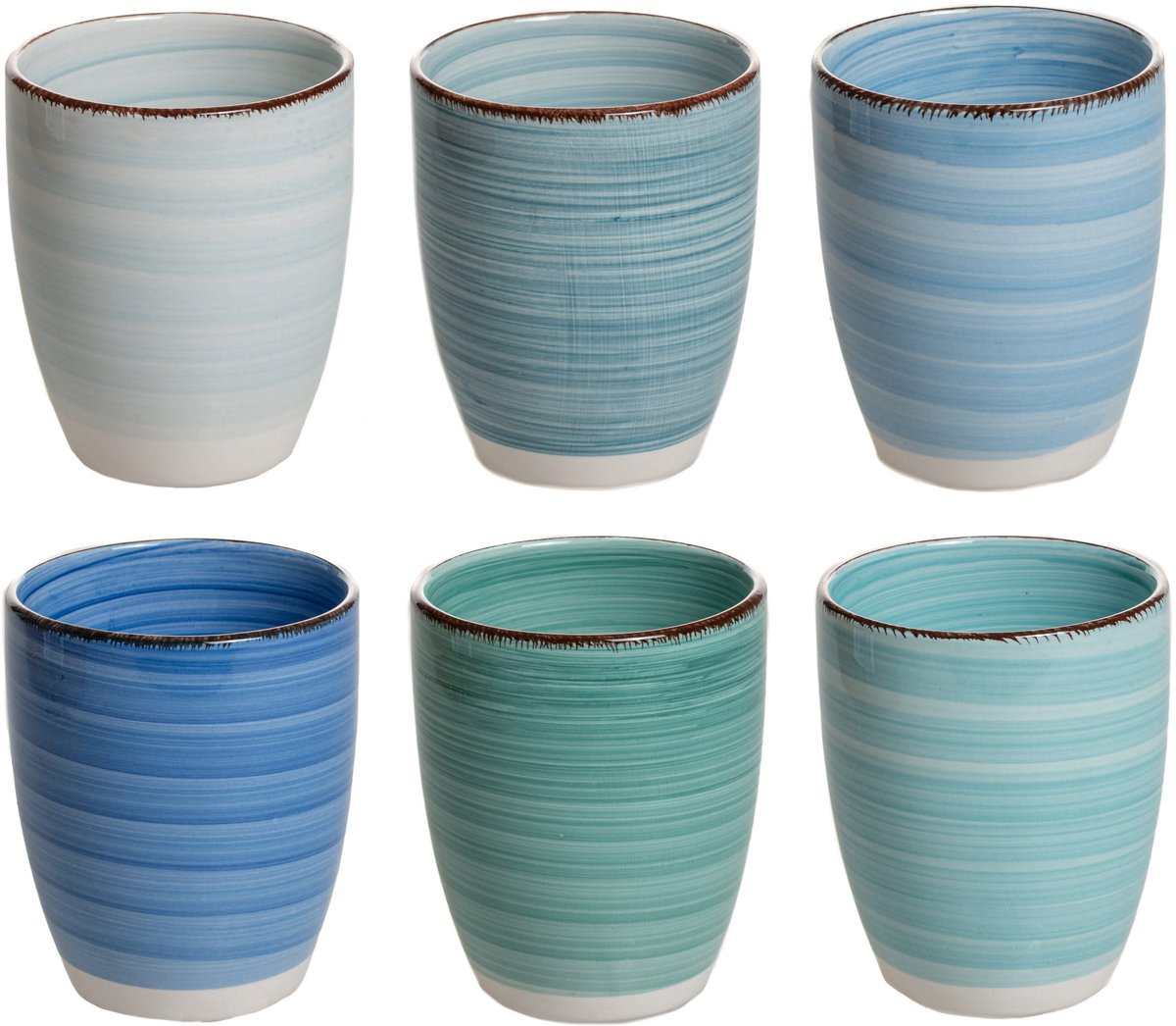 Cookinglife Bekers Delice Blauw 350 ml – Set van 6 – Ideaal voor Koffie, Thee en Warme Dranken – Aardewerk met Glanzende Blauwe Reactive Glaze – Vaatwasser- en Magnetronbestendig – Comfortabele Grip en Elegant Design