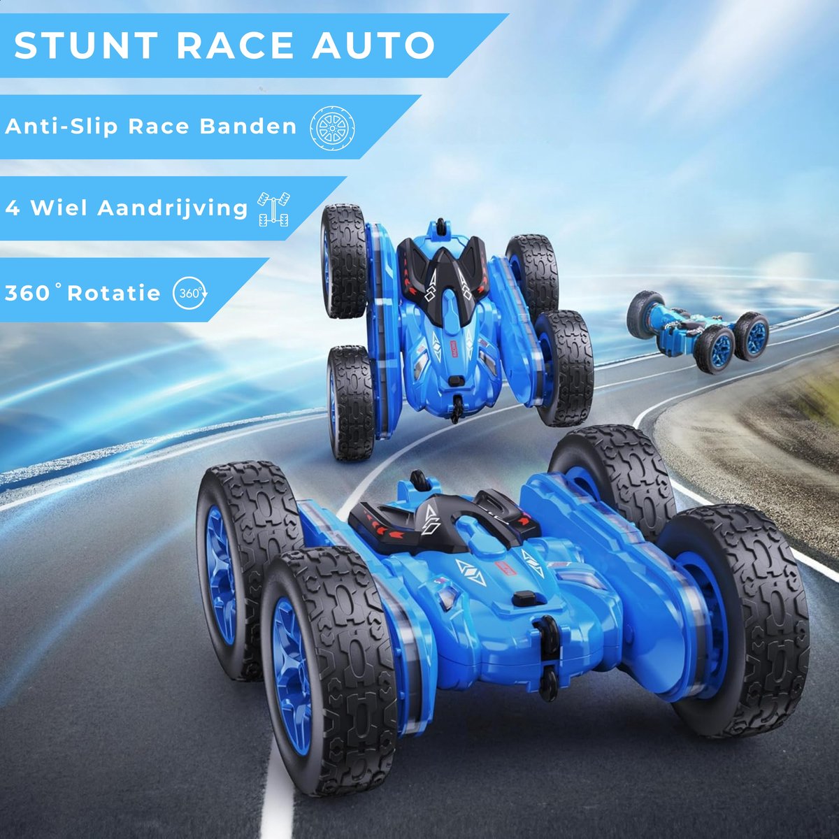 Boncy® Bestuurbare RC Auto Offroad - 360 Stunt Blauw - Jongens Meisje Volwassenen - Speelgoed Binnen & Buiten - Afstandbestuurbaar Race Drift Car - Afstandsbestuurbaar Raceauto Accu - Stuntauto - Bestuurbaar Snel Elektrisch Autos Afstandsbediening — afbeelding 2