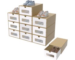 Aufun ladekast opbergdoos 20-delige set met kijkvenster en lade schoenendoos schoenendoos kartonnen doos van kraftpapier schoenendoos, schoenendoos speelgoeddoos, 345x235x135mm