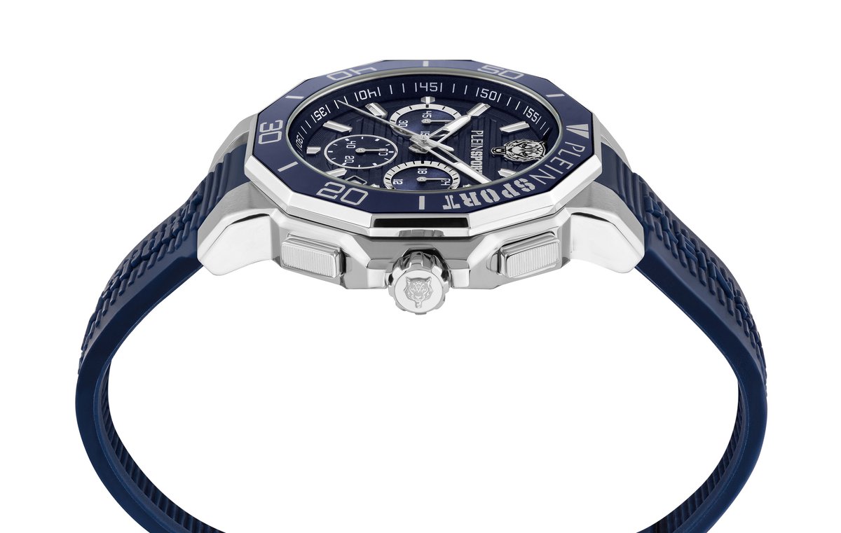 Plein Sport Titan Quartz Chronograaf Horloge Blauw Kast: 100 % Roestvrij Staal | Band: 100 % Siliconen 46 PSAGA0125, PSAGA0225, PSAGA0325