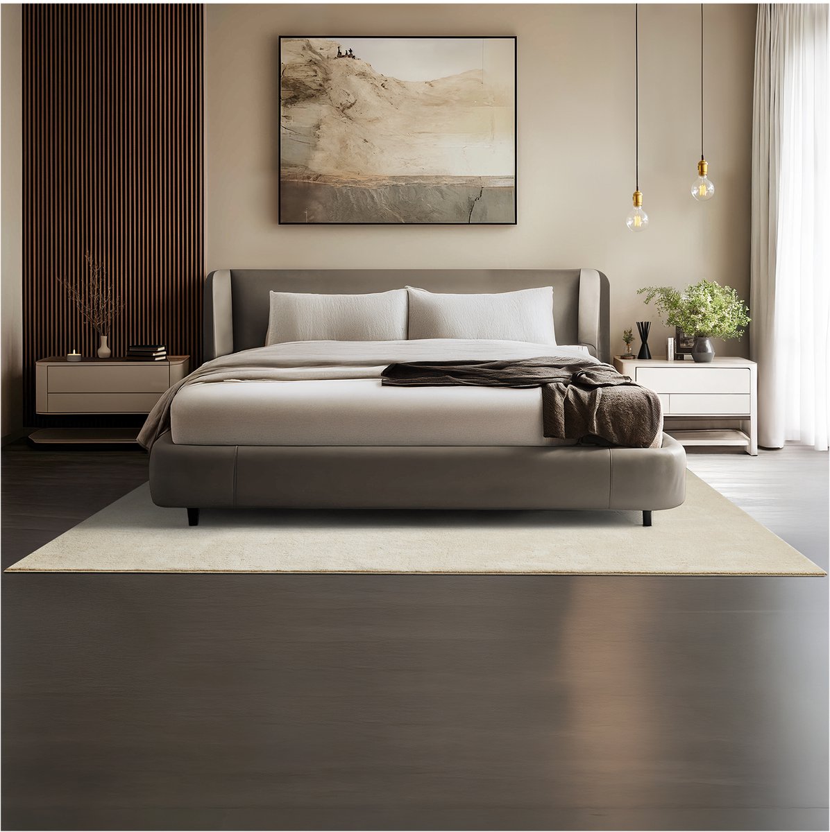 tectake® Kortpolig Vloerkleed -160 x 230 cm - Beige - 1630 g/m² Poolgewicht - Tapijt voor Woonkamer, Slaapkamer, Eetkamer - Onderhoudsvriendelijk en Wasbaar - Antislip Ondertapijt - Allergievriendelijk - Diverse maten en kleuren