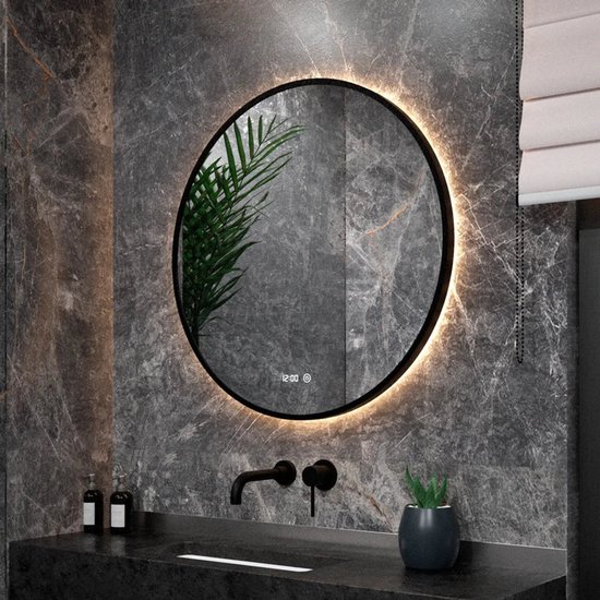 Mirlux Badkamerspiegel met LED Verlichting & Verwarming – Wandspiegel Rond – Anti Condens Douchespiegel - Mat Zwart - 80CM