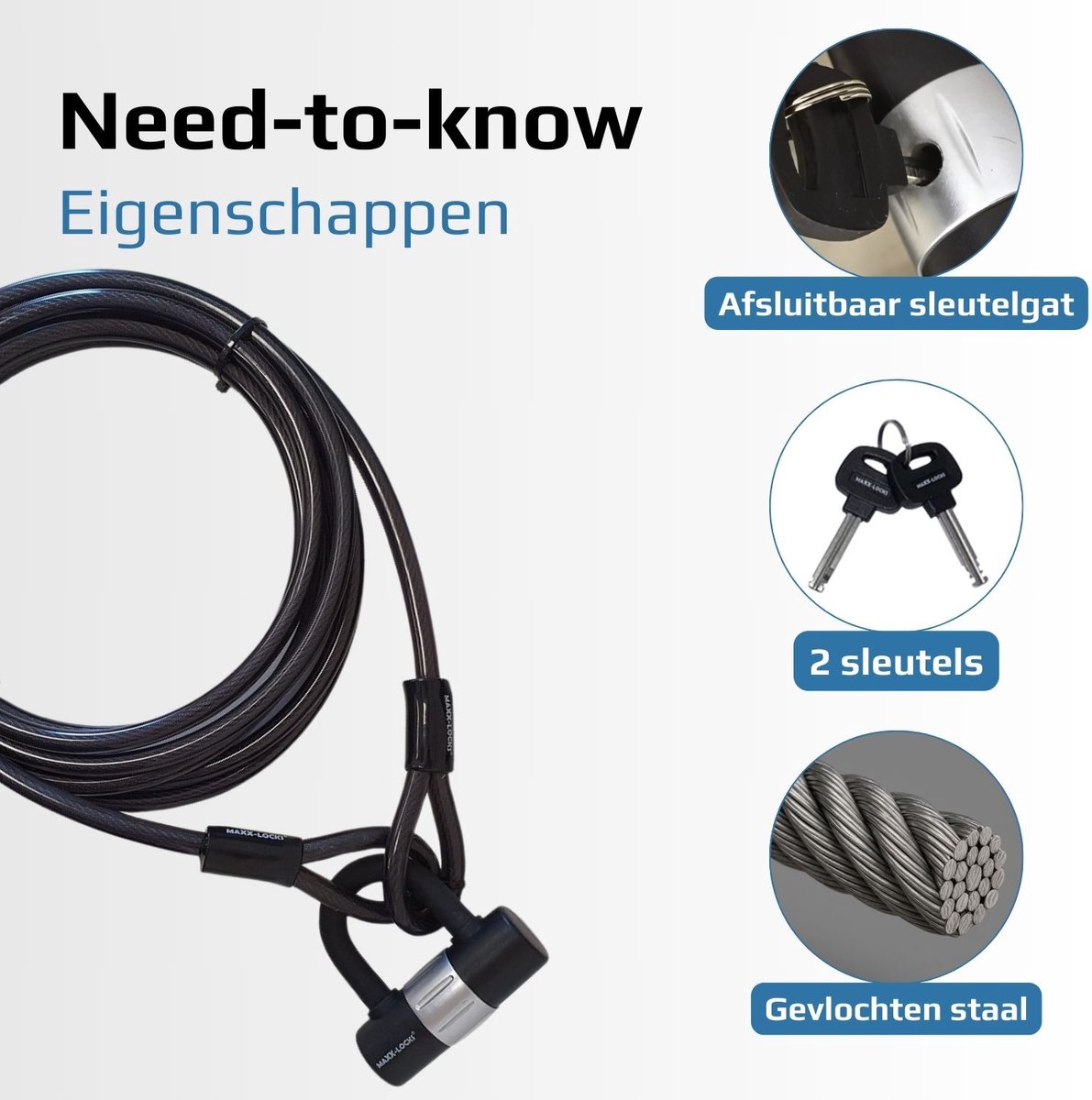 De Snuffelaar® - Staalkabel dikke 12mm - 5 meter met lussen - Stahlex