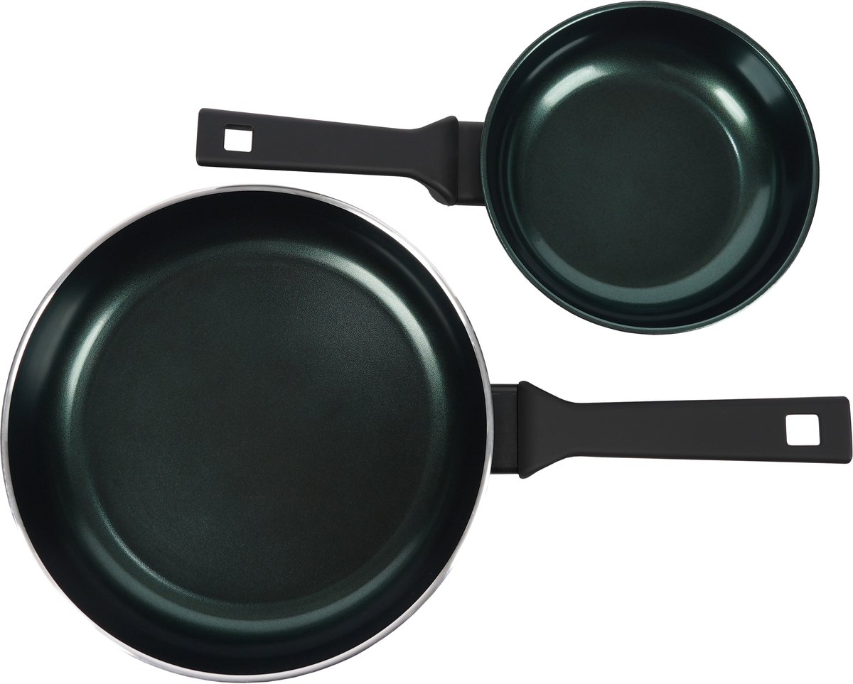 Pentole Agnelli AlBlack Elite - Set Dinamico - 2-delige PFAS-vrije koekenpannenset (20 + 28 cm) - Keramisch - Inductiegeschikt - donkergroen