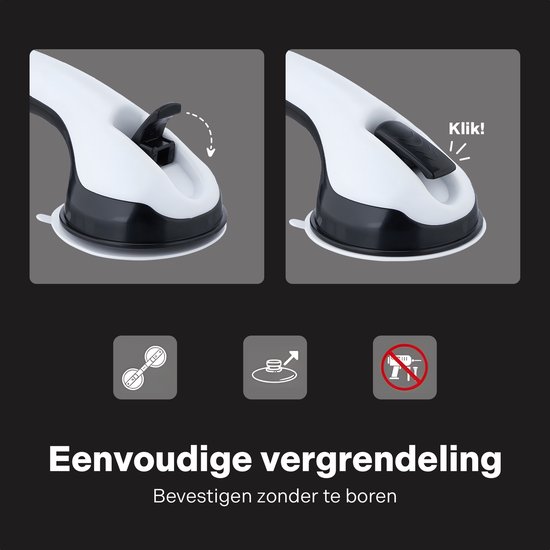 2 stuks Douche Handgreep met Zuignap Badkamer – Geschikt voor douche en toilet – Vochtbestendig – Antislip – Veiligheidsgreep – Wandbeugel – Handvat voor ouderen en kinderen – 30 CM