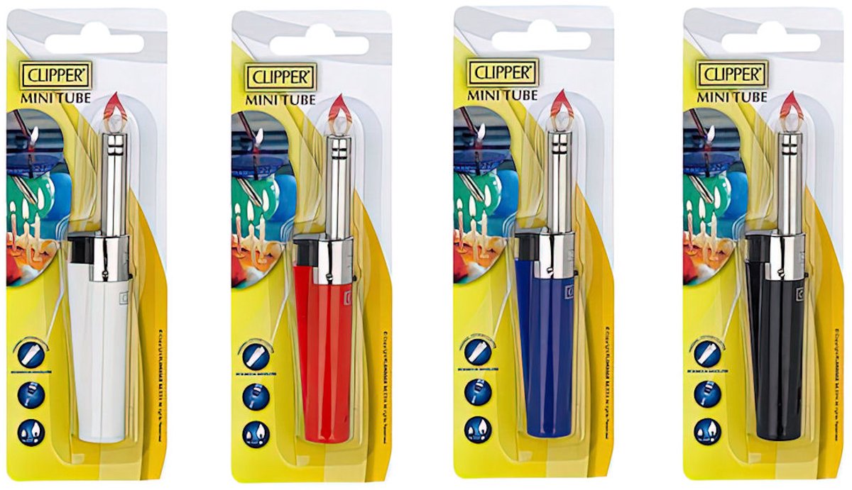 Clipper MiniTube - Multifunctionele Navulbare Aansteker - kaarsenaansteker - Electronisch met lange hals - Blister 1 stuk - Willekeurige kleur