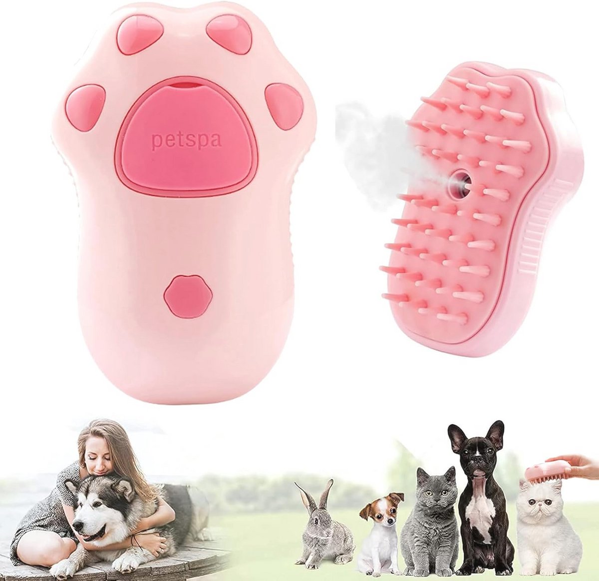 3-in-1 Stoomborstel voor Katten en Honden - Ergonomische Haarverwijderingskam met Massagefunctie