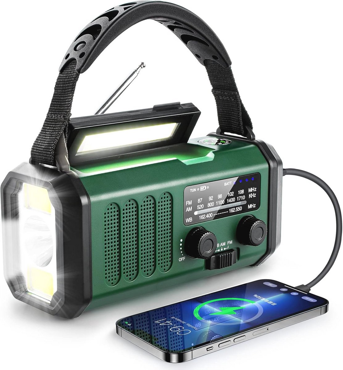 Noodradio met 10000mAh batterij, AM/FM en zonne-energie - Draagbare weer- en oplaadradio met zaklamp en SOS-alarm