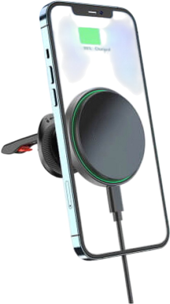 Telefoonhouder Auto met Qi Draadloze Oplader - 15W Autolader - Snellader - Ventilatierooster - Dashboard - Autohouder Geschikt voor MagSafe - Telefoonhouders Auto Ventilatie