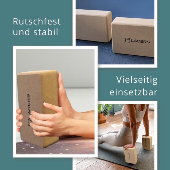 Yoga Block kurk 1 & 2-delige set natuurlijk kurkblok voor yoga pilates fitness stretching en meditatie antislip stabiel en duurzaam voor beginners en gevorderden mat - PetrolLine — afbeelding 4