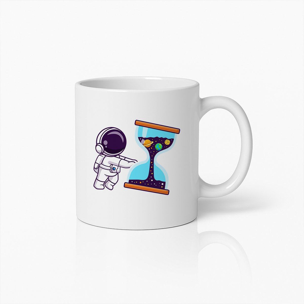 Ruimteverkenner en Kosmische Zandloper Mok – Unieke Astronaut Koffiebeker