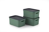 Rotho Jive opbergboxen set van 3 opbergdozen 5 l met deksel, kunststof (PP gerecycled), groen/antraciet, 3 x 5 l (26,5 x 18,5 x 13,2 cm