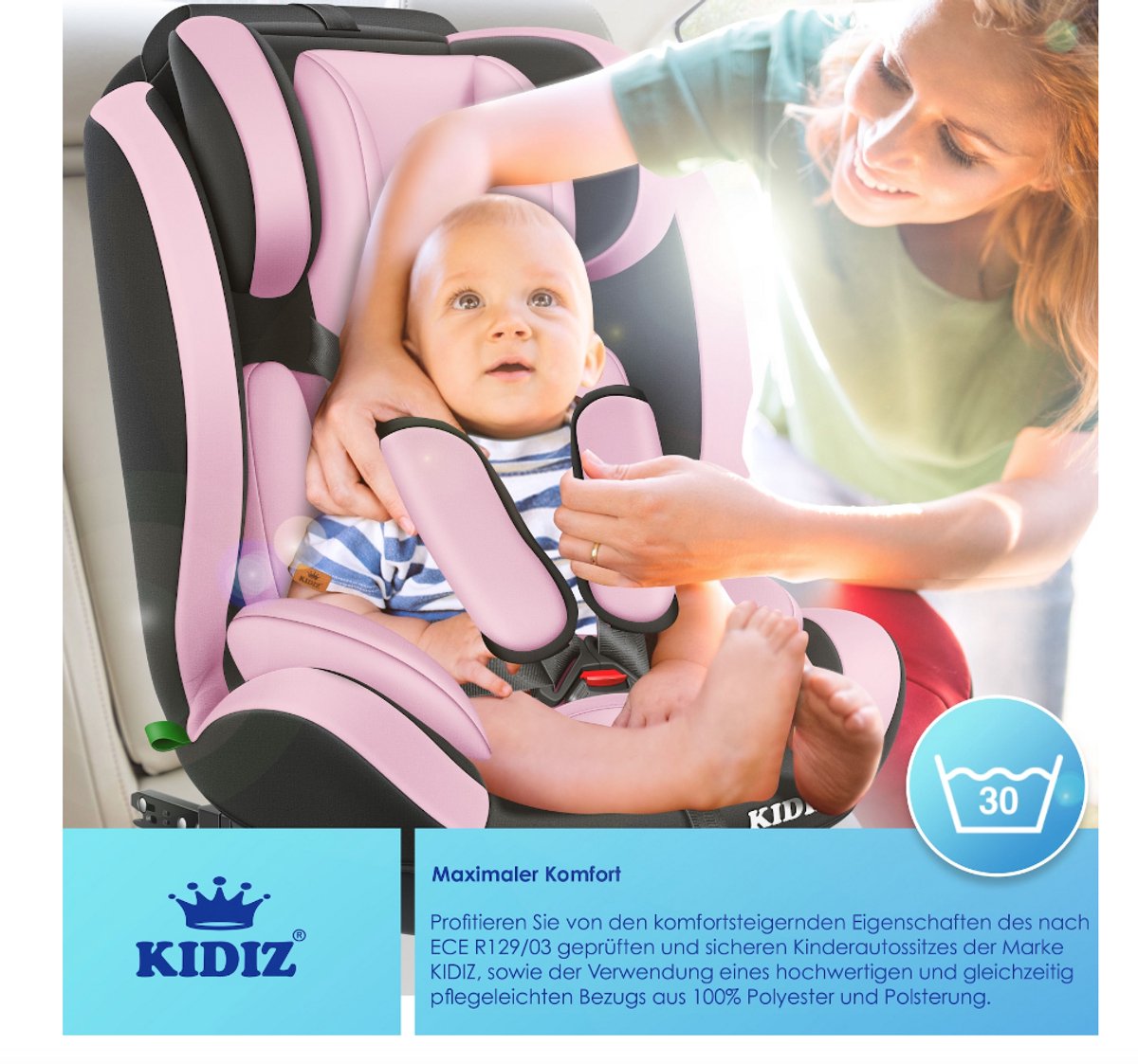 KIDIZ Premium Kinderautostoel Groep 1+2+3, 9-36 kg, 5-punts veiligheidsgordel, auto thumbnail 4