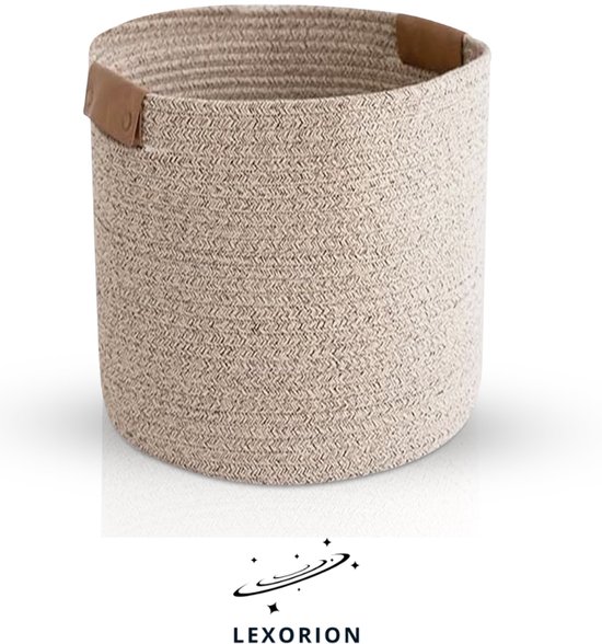 Lexorion Natura - Panier de rangement en coton - Marron clair - Taille XL - 40 x 35 cm - Panier à jouets et rangement de salle de bain - Écologique