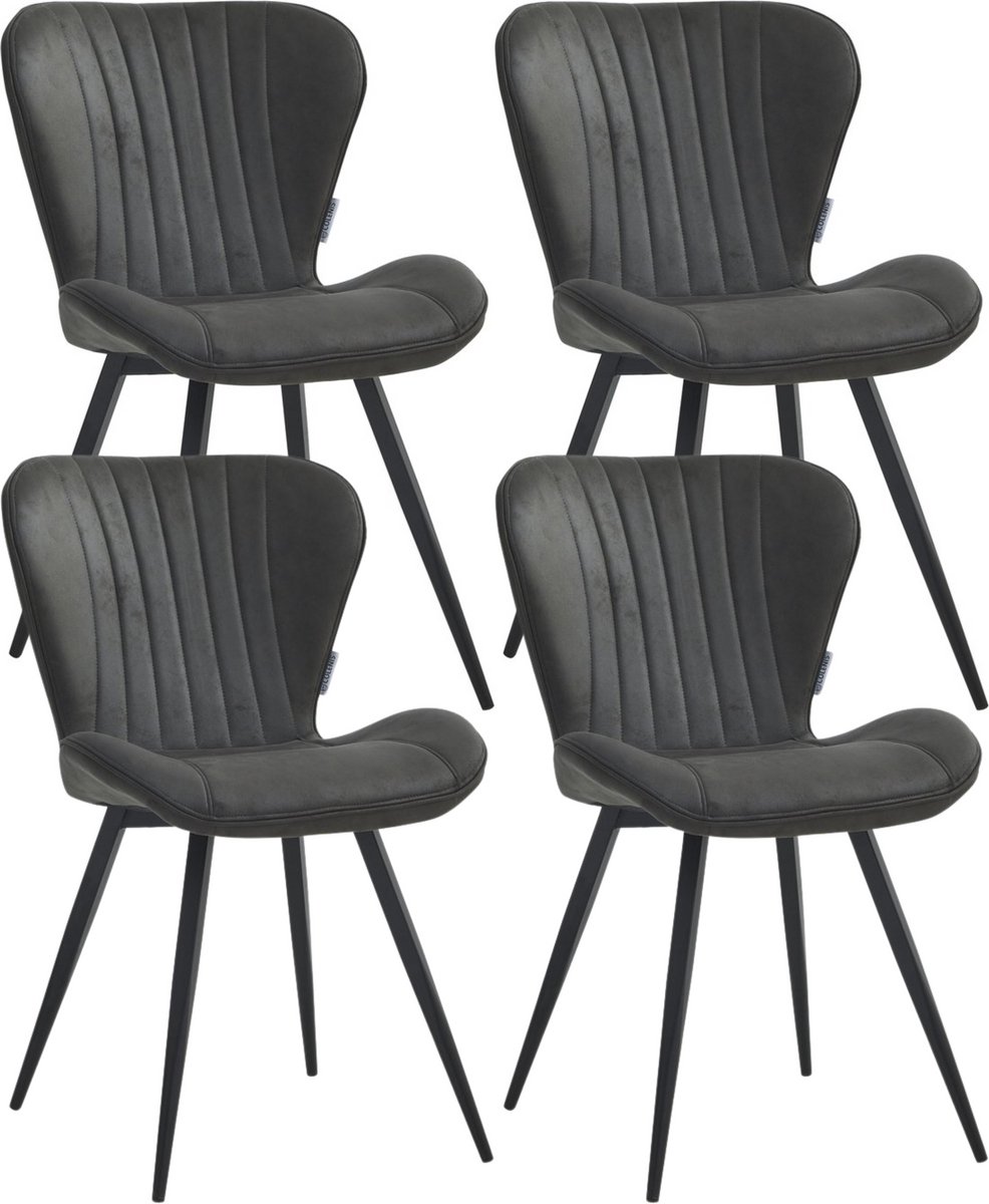 Colenis® - Star Eetkamerstoel - Set van 4 - Antraciet - Microvezel - Microfiber - Industrieel - Design - Eetkamerstoelen - Stoel