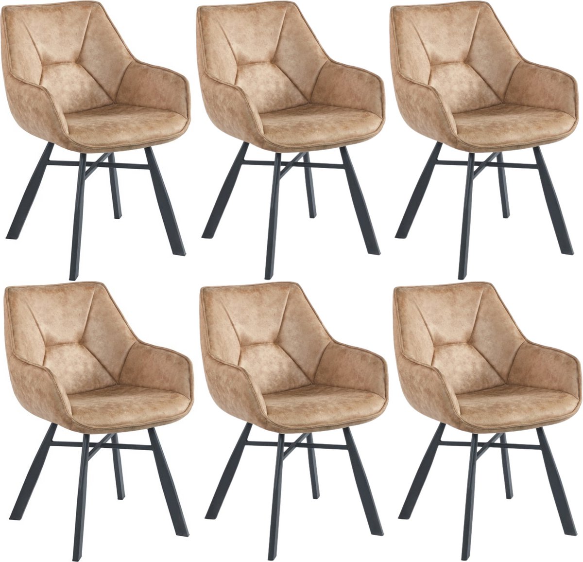 Colenis Solido Eetkamerstoel - Set van 6 - Beige - Microfiber Stof - Industrieel - Met armleuning - Stoel